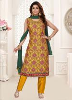 Muslin Golden Festival Wear Embroidery Work Readymade Straight Suit